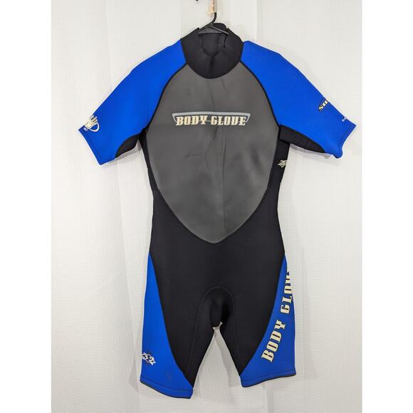 BODY GLOVE! SONIC BLACK, MARINE BLUE SHORT SLEEVE SHORTIE 3 MIL WETSUIT! SZ XL - Picture 2 of 11